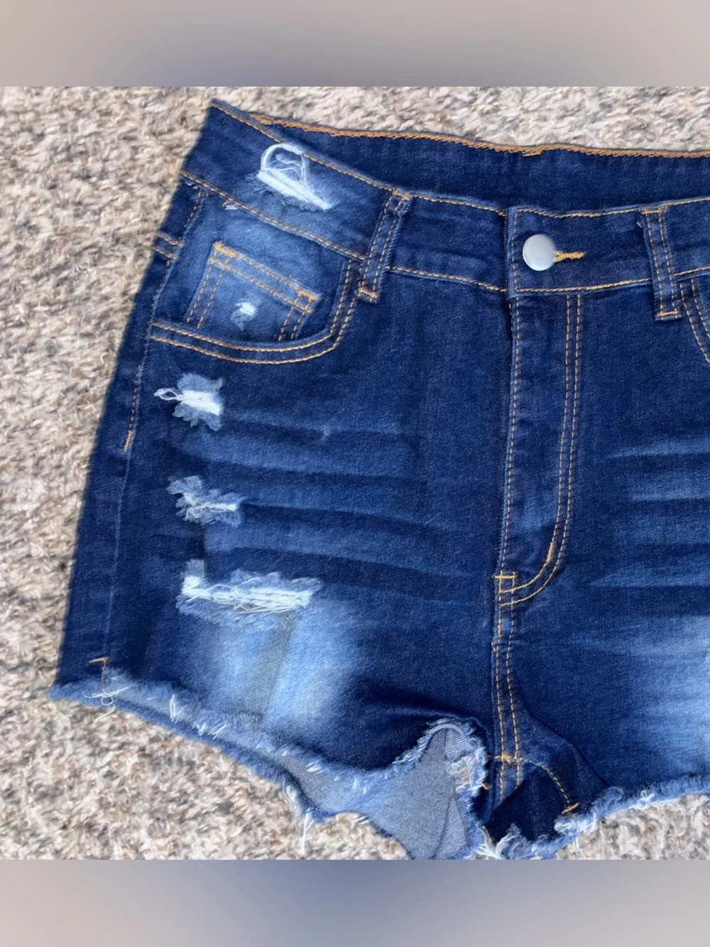 Dark Blue Distressed Denim Shorts